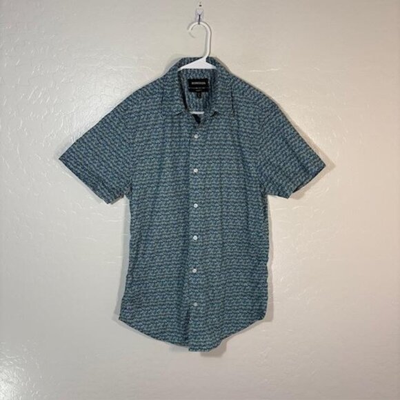 Bonobos Shirt Mens Medium Long Blue Green Leaf Print Short Sleeve Button Up - Picture 1 of 7